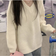 티셔츠 여성용 심플 브이넥 니트루스한 브이넥의 스웨터 여학생2COLOR