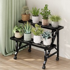스피세프 다용도 이동식 화분 선반대 거실 베란다 화분진열대 철제 화분선반, 블랙 100cm, 2단