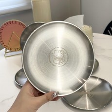 Kitty不鏽鋼餐盤 韓式ins風庫洛米不銹鋼盤子圓盤304多功能野餐盤, 1個, 直徑23公分 玉桂狗盤
