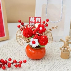 뜨개질 꽃 인조 화분 식물 중국 설날 장식 음력 선물 풍수 분재 데스크탑, 1개, 2. B