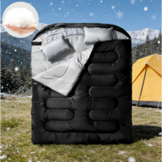2인 침낭 초대형공간 휴대용 방수 야외 압축 침낭 커플 침낭 캠핑 침낭 동계 이불 3kg 베개 2개포함 + 수납가방, 1개, 검정