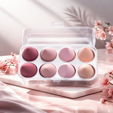 파운데이션 에그 쿠션 퍼프 8개 + 케이스 세트 4종 색상, 핑크, 1
