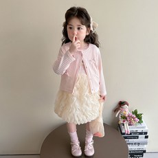 女童秋裝連衣裙套裝2025新款洋氣寶寶周歲禮服春秋兒童開衫兩件套