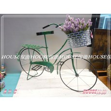 House傢飾 zakka法式田園鄉村風格 復古彩繪鐵皮腳踏車花架 綠 - 限量新款