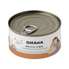 艾爾發寵物 OHANA 歐哈吶 貓副食湯罐 無穀 無膠 80g x 24罐 /箱, 1個, 鮪魚白肉＋紅蘿蔔