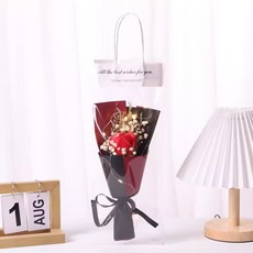 안개꽃 드라이플라워 장미 비누꽃 시들지않는 꽃다발 조화 꽃다발 배합 LED등불 선물 상자와 쇼핑백, 레드 로즈, 1개