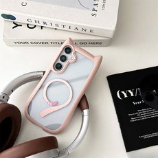 귀여운 고양이 귀 맥세이프 케이스 갤럭시 S25 울트라 S24 S23 플러스 투명 PC TPU 마그네틱 커버 무선 충전, For Samsung S25Ultra, 분홍색