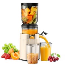 착즙기 녹즙기 스퀴저 오렌지 쥬서기 당근 과일 스무디 가정용 콜드프레스 주스 원액기 130mm 대구경 저속 원액 주서기 고섬유질 고경도 채소과일 착즙 가능 저소음 세척용이, 베이지, A9