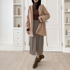 옷자락 여자 핸드메이드자켓 벨티드 후드 숄카라 모직 코트