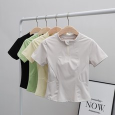 健身上衣 女 夏 彈力半拉鍊 薄款顯瘦 速乾運動T恤 跑步緊身 瑜伽服短袖 透氣舒適 多色可選