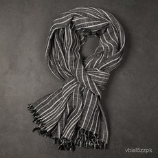 保暖圍脖 時尚圍巾 韓版 文藝復古日系線條紋圍巾披肩兩用棉麻春秋冬季男女士灰色