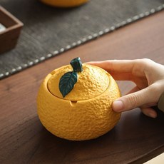 醜橘造型帶蓋煙灰缸 樹脂材質 家用客廳辦公室防飛灰擺飾, 醜橘煙灰缸-有蓋, 1個
