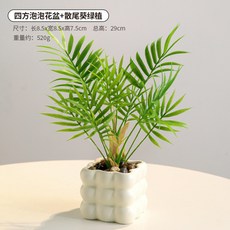 臺灣出貨 假花花裝飾品擺件陶瓷花盆感逼真客廳室內假綠植花卉盆栽 ZT7L, 四方泡泡花盆+散尾葵綠植, 1個