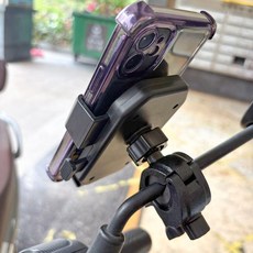 摩托車踏板車後視鏡手機支架電動車手機導航支架車把騎車後視鏡杆, 後視鏡杆專用底座+按鍵手機夾【黑色】, 黑色