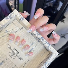 小紅書爆款穿戴甲片高級感秋季純欲風美甲片暈染漸變可拆卸假指甲, 1個, BY1654粉玉牡丹:工具包款