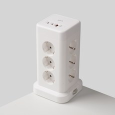 지클릭커 타워 12구 고용량 4000W USB 멀티탭 NP712PD 화이트, 1개, 타워형 12구 화이트, 2m