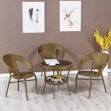 4인 인조 라탄, 골드 의자 3개