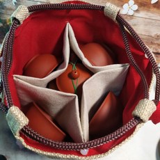 茶具收納袋 一壺四杯 麻布抽繩便携旅行功夫茶具包, 1個, 麻本色