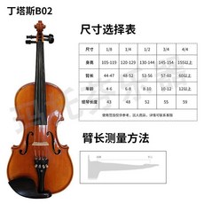 丁塔斯B02純實木手工虎紋小提琴 考級專業演奏高檔樂器 提琴, 1個, 3/4（身高145-154cm）