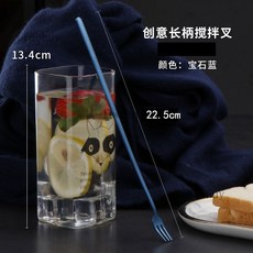 304不鏽鋼長柄攪拌勺 - 小湯匙/調料勺/咖啡勺/調酒勺/加長冰勺/甜品蜂蜜勺, 不鏽鋼長柄叉（寶石藍）2支裝, 1個