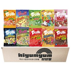 트롤리 10종 젤리모음 (사우어글로우웜즈+스파게티딸기+캐터필러+피치링스+트로픽오스+애플링스+트롤리키스+스파게티콜라+펀포올+옥토퍼스), 100g