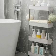 이동식 수납 선반 플라스틱 슬림형 바퀴형 이동식 트롤리 욕실 수납장 수납함 다용도 정리함 이동형 화장실, 슬림형 15cm_4단