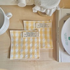 핸드메이드 패브릭컵받침 티코스터 까페소품 2p, 옐로우 영문라벨, 2개