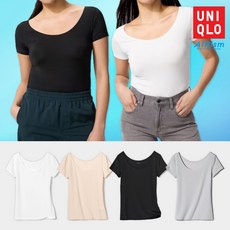 유니클로 에어리즘 여성 U넥 티셔츠 3부상의 반팔 런닝 속옷