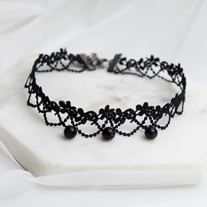 백송 인디어 꽃 레이스 비즈 드롭 초커 러블리 우아한 플라워 여성 패션 포인트 목걸이