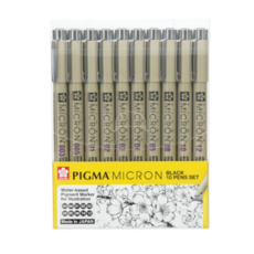 PIGMA 마이크론 잉크 펜 10종 세트, 블랙, 1세트