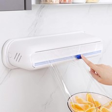 커터가 장착된 레브보드 월 마운트 플라스틱 랩 디스펜서 대형 호환 12 X 750 피트 접착 필름 사란 푸드 알루미늄 호일 홀더 슬라이드 시크 양피지 디스펜서싱글 수트, 15.8in*4.5in Single Suit