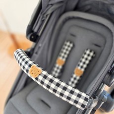 코코아돌 SET 에어 곰돌이 유모차 안전바커버 안전 벨트커버 블랙체크 어깨패드, 1세트, 블랙체크/안전바커버+벨트커버SET