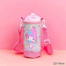 lilfant 美樂蒂 304不鏽鋼 兒童餐具組 (學習筷/湯匙/叉子/杯子/水壺/保溫瓶/餐盤/餐盒/餐具袋), 1個, 閃亮保溫水壺袋(附背帶), 粉色, 學習筷/湯匙/叉子/杯子/水壺/保溫瓶/餐盤/餐盒/餐具袋