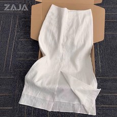 ZAJA 여성 여름 린넨 롱 스커트 하이웨스트 슬릿 A라인 데일리