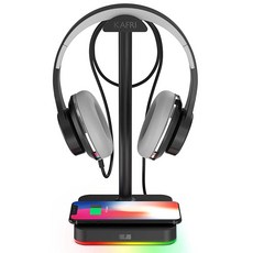 132624 RGB 헤드폰 스탠드 무선 충전기 KAFRI 데스크 게이밍 헤드셋 홀더 행거 랙 10W/7.5W 고속 충전 QI 패드 포함 - 게이머 데스크탑 테이블 게임 이어폰, 1.블랙, 1개