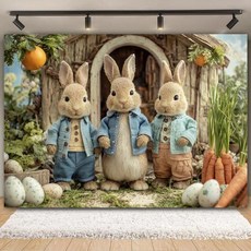 부활절 장식 배경막 나무집 만화 토끼 당근 저택 생일 초상화 사진 배경 스튜디오, A. Vinyl 90x60cm