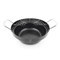 【台灣製】26CM超讚油炸鍋(附濾油架) 炸物 雞塊薯條 小炸鍋 湯鍋 油鍋 炸鍋 油炸不沾鍋 快速受熱, 1個, Black, 26cm