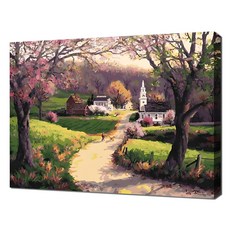 ECO SOLE 自助油畫 雅芳利的早晨 教堂之路 DIY風景畫 40 x 50 cm, 混合色