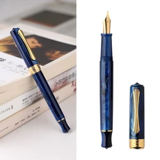 PENBBS 470 만년필 풀 타입 진공 잉크 흡입 필기구 창의적인 색상 아크릴 소재 성인 학생 연습용 펜 35 #, 13 52 - Golden Blade F
