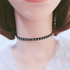 백송 슬릭 스터드 슬림 스트랩 초커 스트릿 패션 아이템 블랙 스웨이드 목걸이