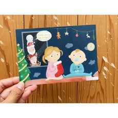 聖誕明信片 - 他們在窗外等系列 - 怎麼還沒睡，精美設計傳遞溫馨祝福, 1個