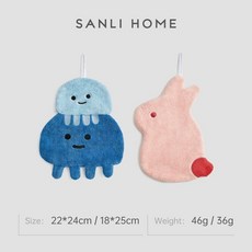 동물 캐릭터 주방수건 고리 주방타올 걸이형 핸드타올, 1개, 블루슬림샤크+핑크래빗