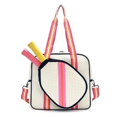 SPELIKO 여성용 피클볼 토트백 방수 패들 백 다기능 핑크 화이트, 스트라이프 핑크, 1개