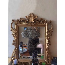 빈티지 공주 거울 골드 금장 벽걸이 화장대 엔틱 사각, 모조 골드 (거울 포함)