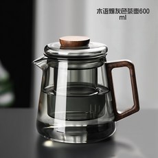 木語 日式輕奢高硼硅玻璃泡茶壺, 透黑-木把語壺,600ml, 1個