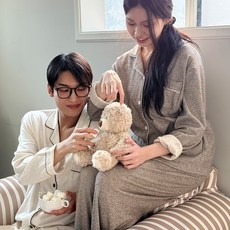 겨울 커플 수면 잠옷 피치기모 자체제작 긴팔 디어셀 상하세트 파자마 따뜻한 포근한 홈웨어 (4089)
