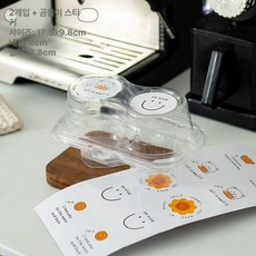 컵케이크 투명 상자 디저트 선물포장 미니쿠키답례품, 1개, 2구 곰돌이 스티커