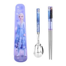 里和 lilfant 韓國製 冰雪奇緣2 學習筷 兒童筷子 304不鏽鋼 收納袋 艾莎 雪寶, 1個, 艾莎湯筷盒3件組, 紫色