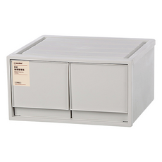 KM日系淺灰雙抽屜整理箱，20L實用收納箱，簡約風格收納，適用於居家空間, 1個, 灰色