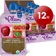Plum Organics 6개월 이상 유아용 그릭 요거트 과일 채소 퓌레 이유식 99g 12개